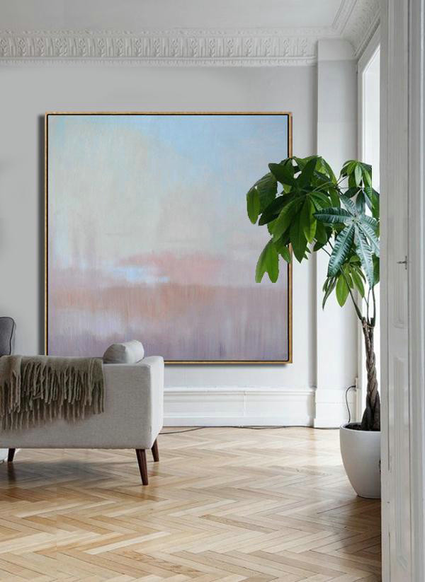 Large Contemporary Art Acrylic Painting,Oversized Abstract Landscape Oil Painting,Modern Paintings Blue,Pink,Purple - Click Image to Close